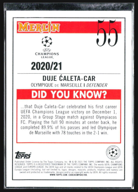 2020-21 Topps Merlin Duje Caleta-Car Rc Teal #55