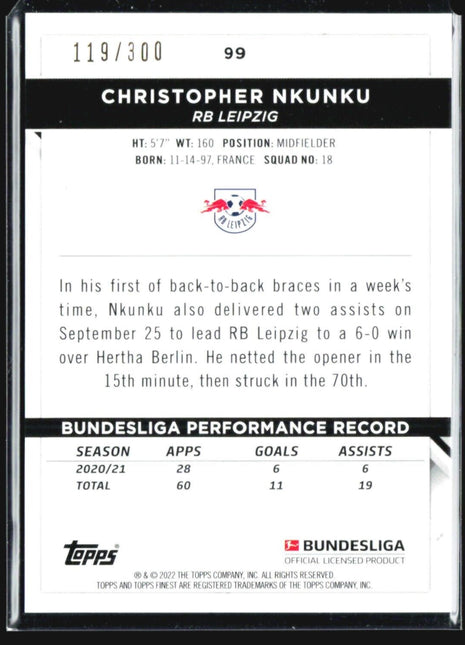 2021-22 Topps Finest Bundesliga - #99 Christopher Nkunku Pink /300