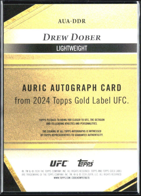 2024 Topps UFC Gold Label Drew Dober Auric Auto /199