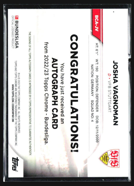 2022-23 Topps Chrome Bundesliga - Chrome Auto #BCA-JV Josha Vagnoman Rc