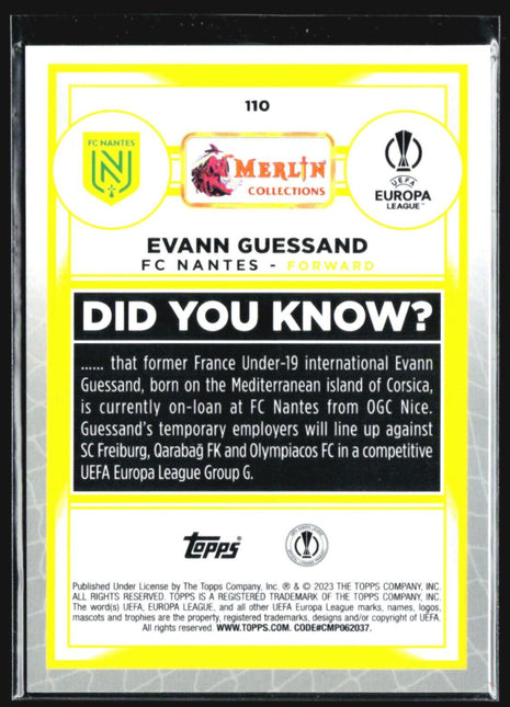 2022-23 Topps Merlin UEFA Club Competitions - #110 Evann Guessand (RC) Teal