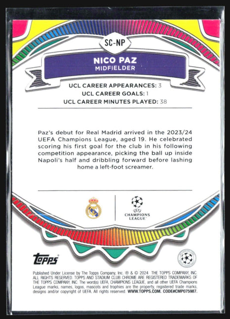 2023-24 Stadium Chrome Say Cheese Nico Paz Rc #SC-NP