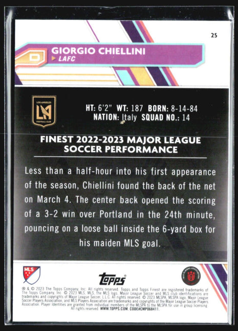 2023 Topps Finest MLS - #25 Giorgio Chiellini Green Refractor /99