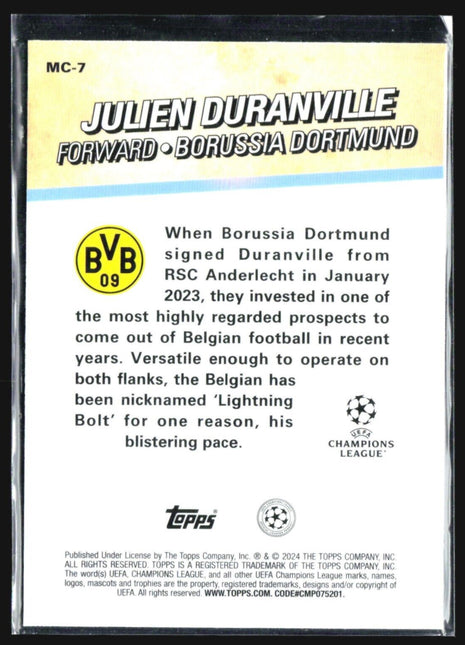 2023-24 Topps Merlin Merlin's Chosen One #MC-7 Julien Duranville (RC)