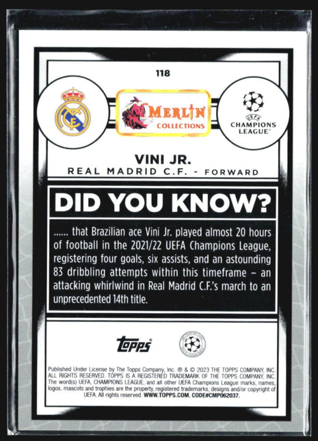 2022-23 Topps Merlin UEFA Club Competitions - #118 Vinicius Junior Teal