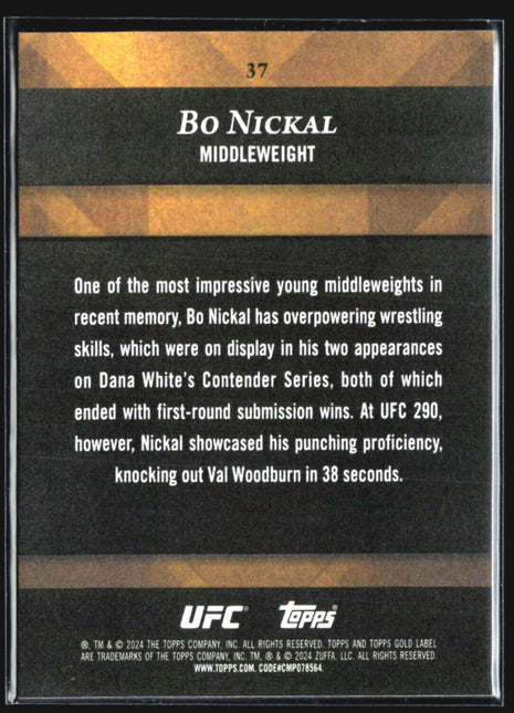 2024 Topps UFC Gold Label Class 3 Green Bo Nickal #37