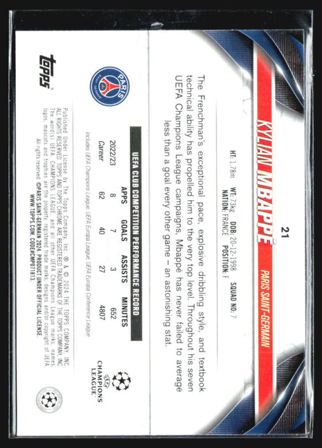2024 Topps Chrome Champions League Kylian Mbappe #21 /225