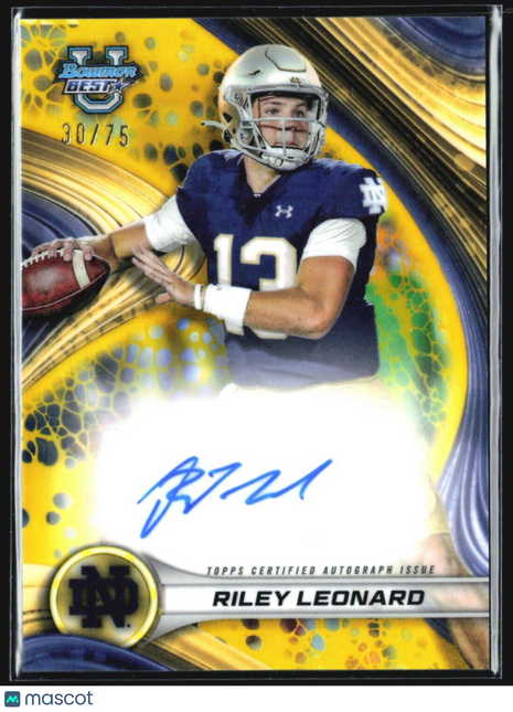 2024 Bowman University Best Riley Leonard Yellow Refractor Auto /75 #BOA-RL
