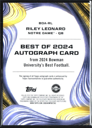 2024 Bowman University Best Riley Leonard Yellow Refractor Auto /75 #BOA-RL