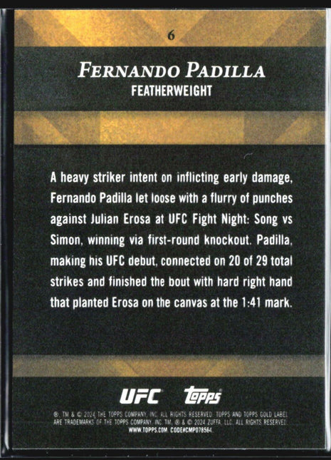 2024 Topps UFC Gold Label Fernando padilla Class 1 Green Rc #6