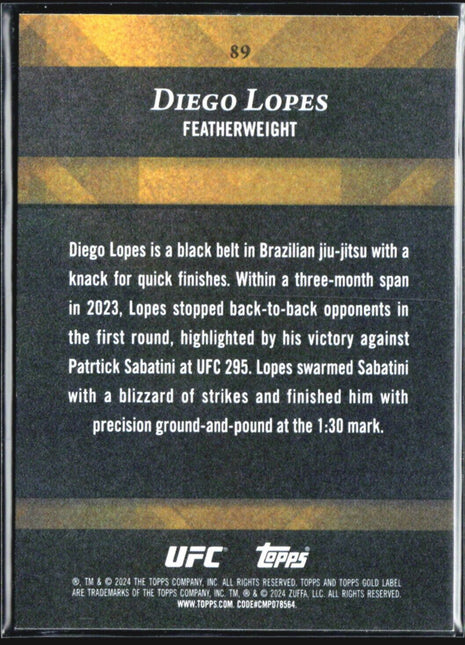 2024 Topps UFC Gold Label Diego Lopes Class 1 Rc #89