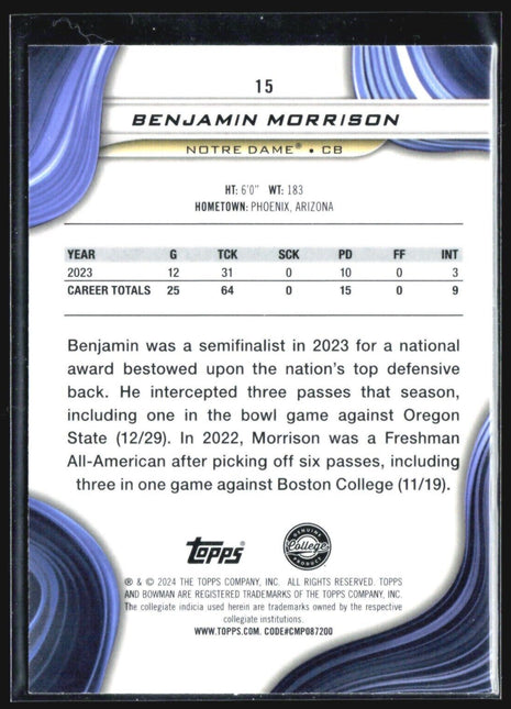 2024 Bowman's Best University Benjamin Morrison Teal Refractor /225 #15