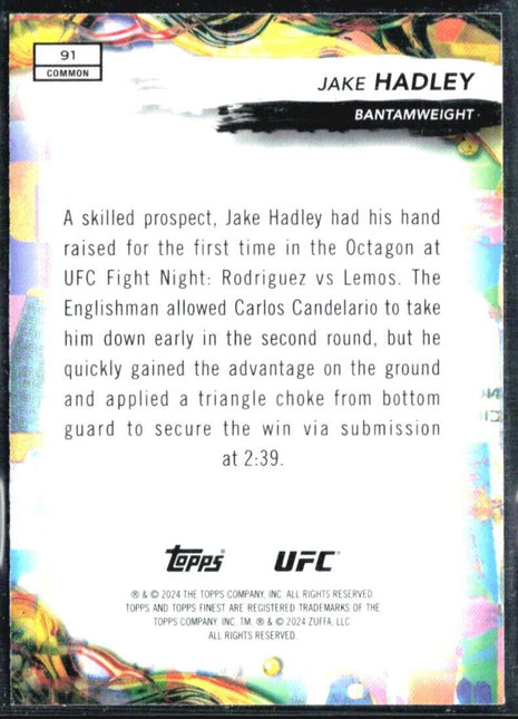 2024 Topps UFC Finest Jake Hadley Gold Refractor Common Rc /50 #91