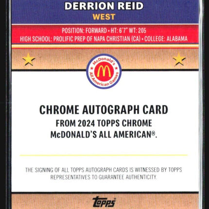 2024 Topps Chrome All American Derrion Reid Mcdonalds Refractor auto /75 #41