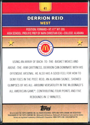 2024 Topps Chrome All American Derrion Reid Red Refractor /5 #41