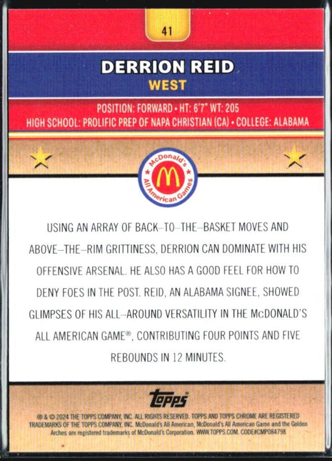 2024 Topps Chrome All American Derrion Reid Red Refractor /5 #41