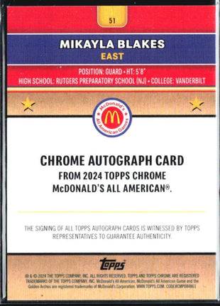 2024 Topps Chrome All American Mikayla Blakes Mcdonalds Refractor Auto /75 #51