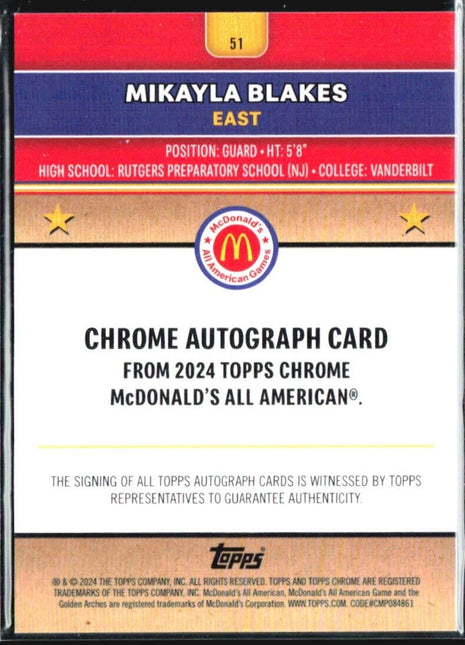 2024 Topps Chrome All American Mikayla Blakes Mcdonalds Refractor Auto /75 #51