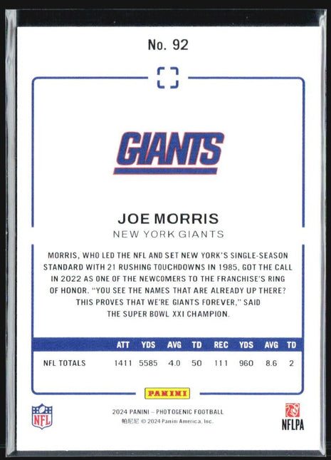 2024 Panini Photogenic Joe Morris #92