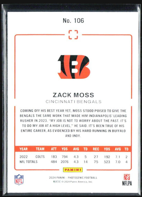 2024 Panini Photogenic Zack Moss #106