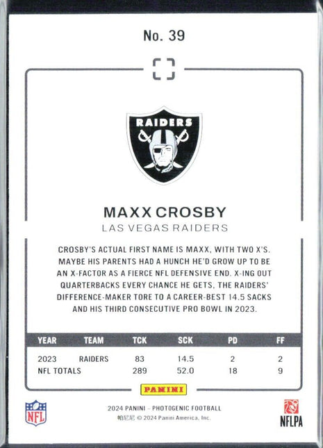 2024 Panini Photogenic Maxx Crosby #39
