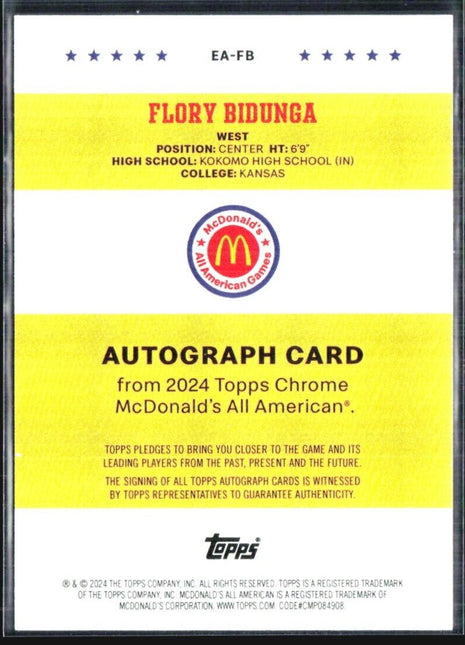 2024 Topps Chrome All American FLory Bidunga 24 West Auto #EA-FB