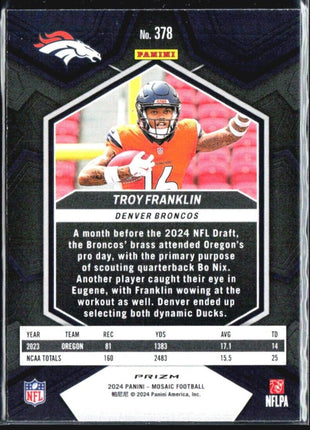 2024 Panini Mosaic - Rookies Mosaic Prizm #378 Troy Franklin (RC) Blue Reactive