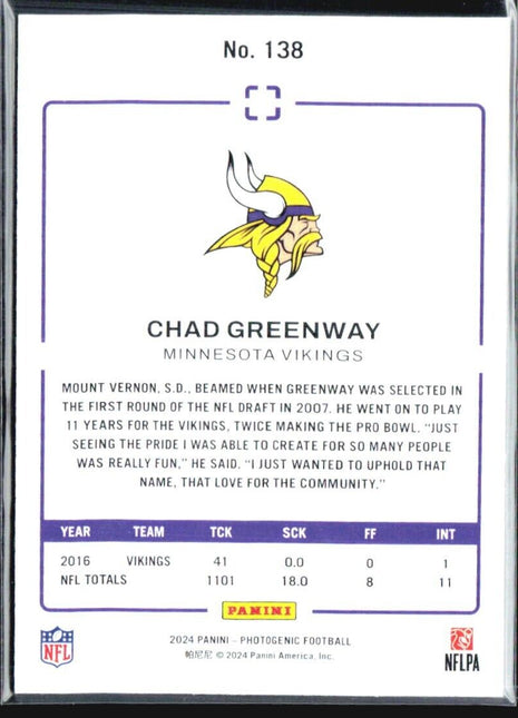 2024 Panini Photogenic Chad Greenway #138