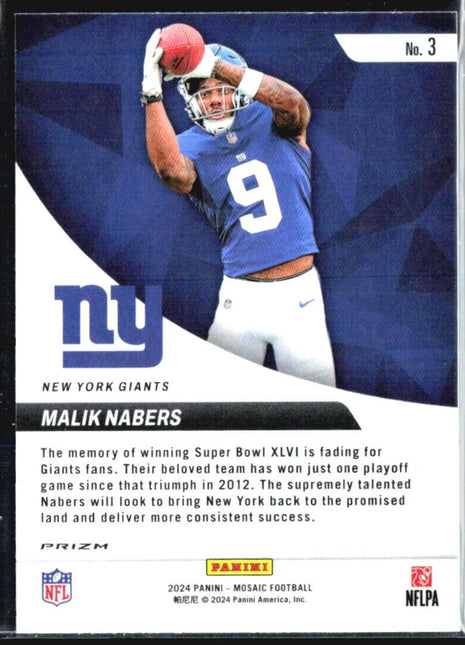 2024 Panini Mosaic - Elevate Mosaic Prizm #3 Malik Nabers (RC)