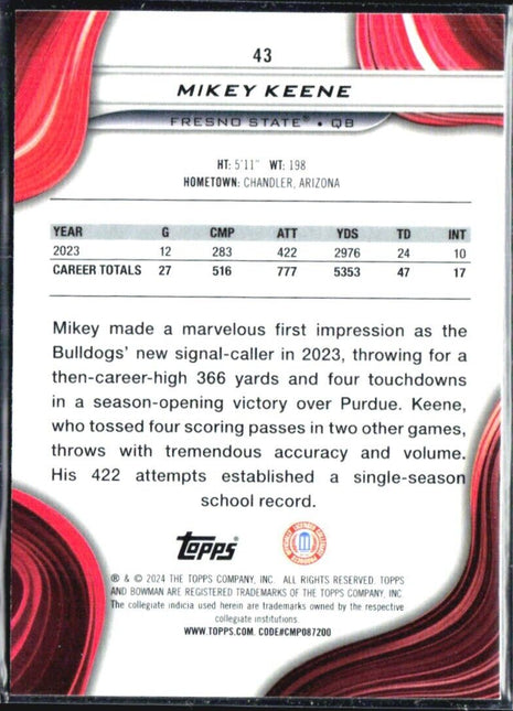 2024 Bowman's Best Mikey Keene Aqua Refractor /225 #43