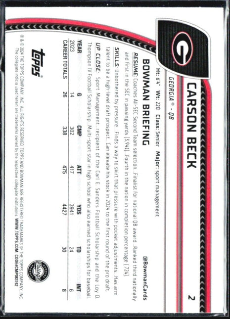 2024 Bowman University Best Carson Beck Stealth #2
