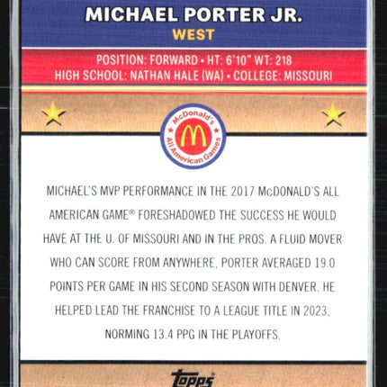2024 Topps Chrome All American Michael Porter Jr Gold Refractor /50 #93