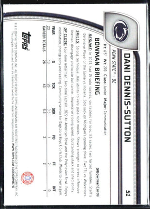 2024 Bowman Chrome U Dani Dennis Sutton Xfractor #51