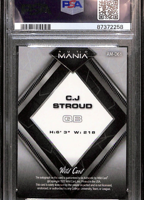 2022 Wild Card Auto Mania Autographs CJ Stroud #AMD61 DMD Pulsar Orange PSA 9