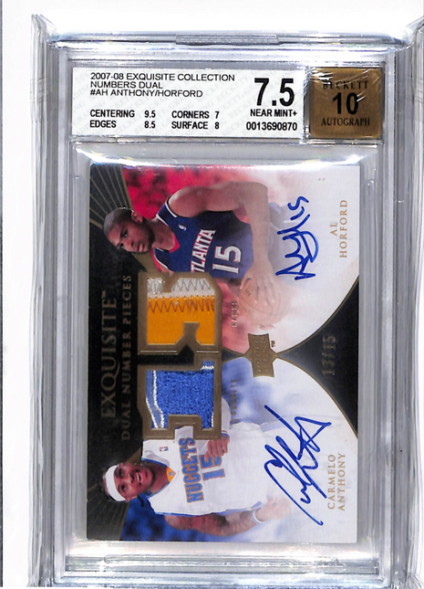 2007 Exquisite Numbers Patch Auto Al Horford Carmelo Anthony /15 BGS 7.5 Auto 10