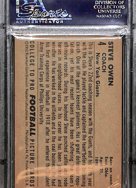1952 Bowman Large Steve Owen #4 PSA 4.5