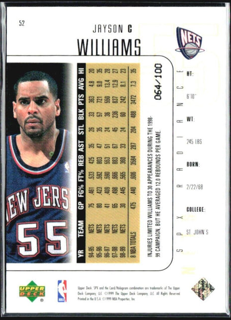 1999-00 SPx - Jayson Williams #52 Radiance /100