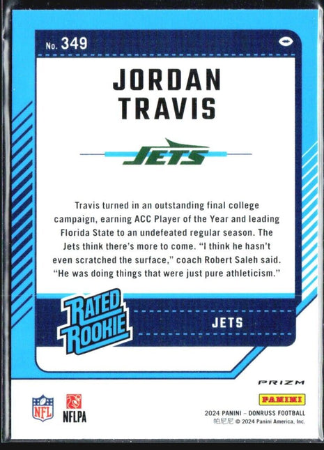 2024 Panini Donruss Rated Rookie Jordan Travis #349 Optic Preview Blue Scope RC