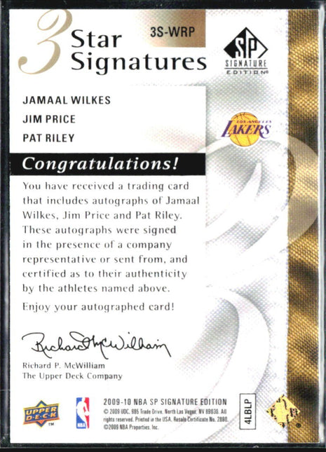 2009-10 SP Sig Editon 3 Star Jamaal Wilkes Jim Price Pat Riley Auto /35 #3S-WRP
