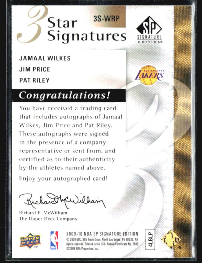 2009-10 SP Sig Editon 3 Star Jamaal Wilkes Jim Price Pat Riley Auto /35 #3S-WRP
