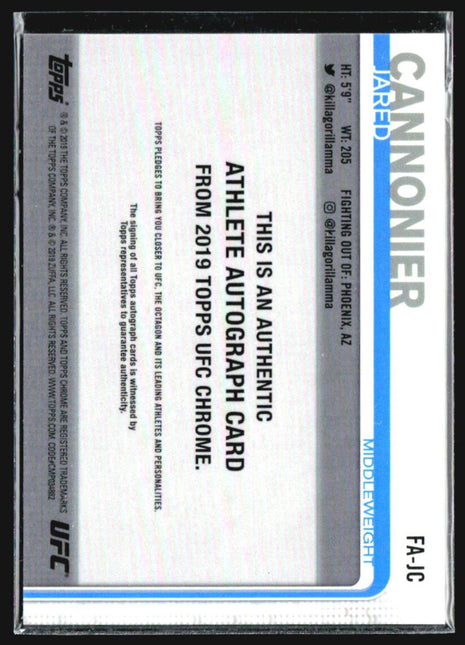 2019 Topps Chrome Jared Cannonier Rc Refractor auto #FA-JC