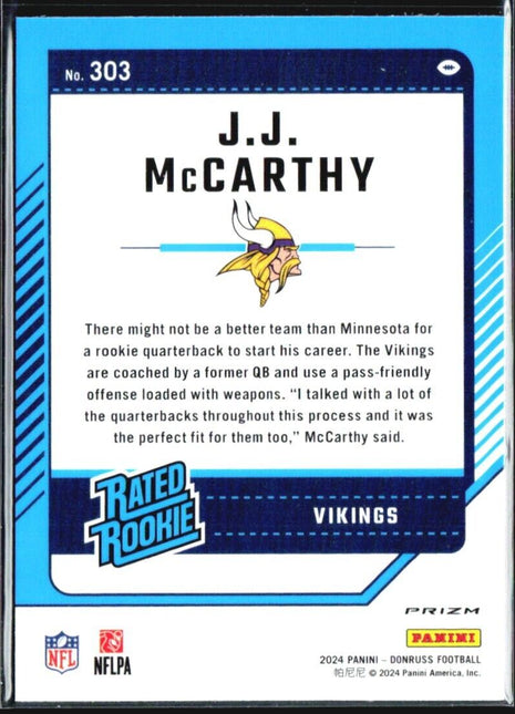 2024 Panini Donruss Rated Rookie J.J. McCarthy #303 Optic Preview Blue Scope Rc