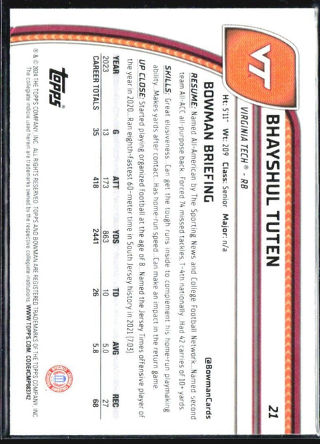 2024 Bowman U Chrome Brayshul Tuten 1st Purple Shimmer #21