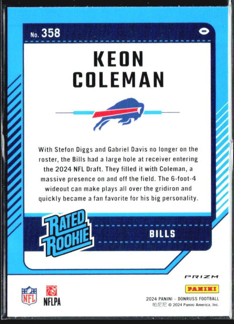 2024 Panini Donruss - Rated Rookie Keon Coleman #358 Optic Preview Pink Prizm
