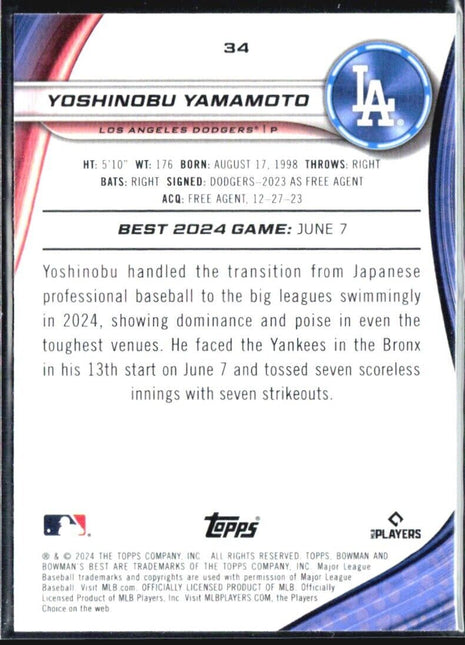 2024 Bowman Best Rc Yoshinobu Yamamoto #34