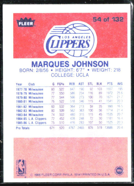 1986-87 Fleer - Marques Johnson #54
