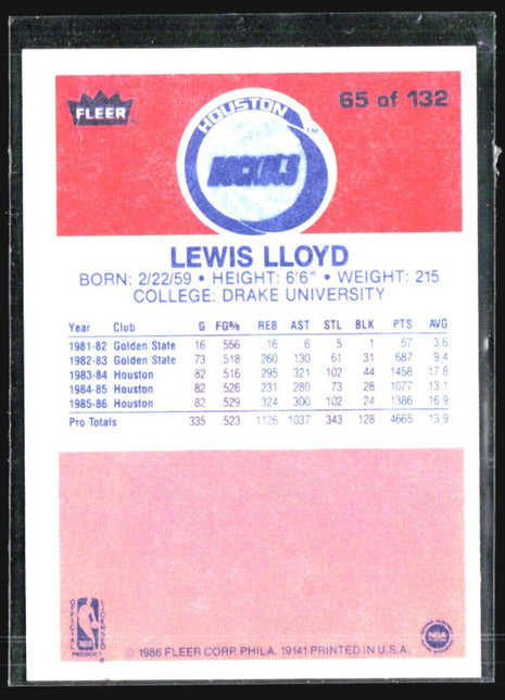 1986-87 Fleer - Lewis Lloyd #65