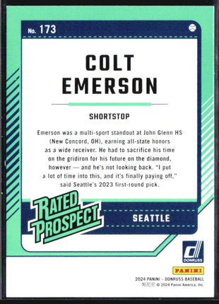 2024 Panini Donruss - Rated Prospects Colt Emerson #173 (RC)