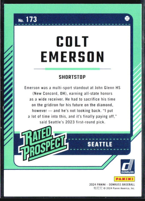 2024 Panini Donruss - Rated Prospects Colt Emerson #173 (RC)