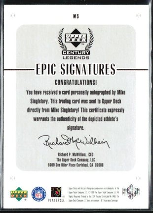 1999 Upper Deck Century Legends - Epic Signatures Mike Singletary #MS Auto